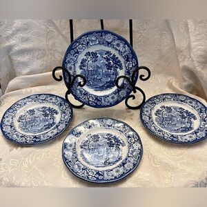 Vintage Liberty Blue Monticello Plates Set of 4 - 6 inch Staffordshire Ironstone